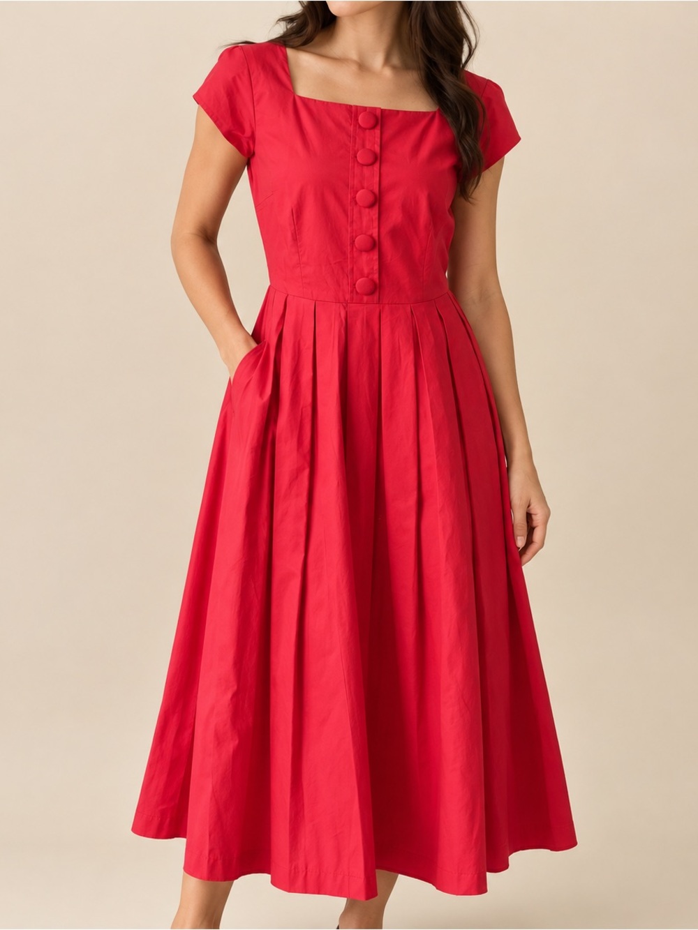 VTG Fit and Flare Pleated Tomato Red Dress 6 Talbots